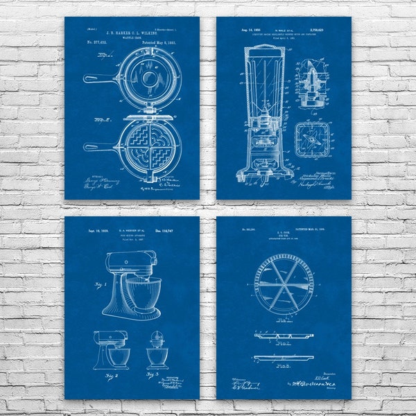 Lot de 4 affiches de brevet de cuisine, cadeau pour amateur de cuisine, décoration de cuisine, cadeau de cuisine, oeuvre d'art murale pour salle à manger, cadeau de chef cuisinier, décoration de restaurant, cadeau culinaire