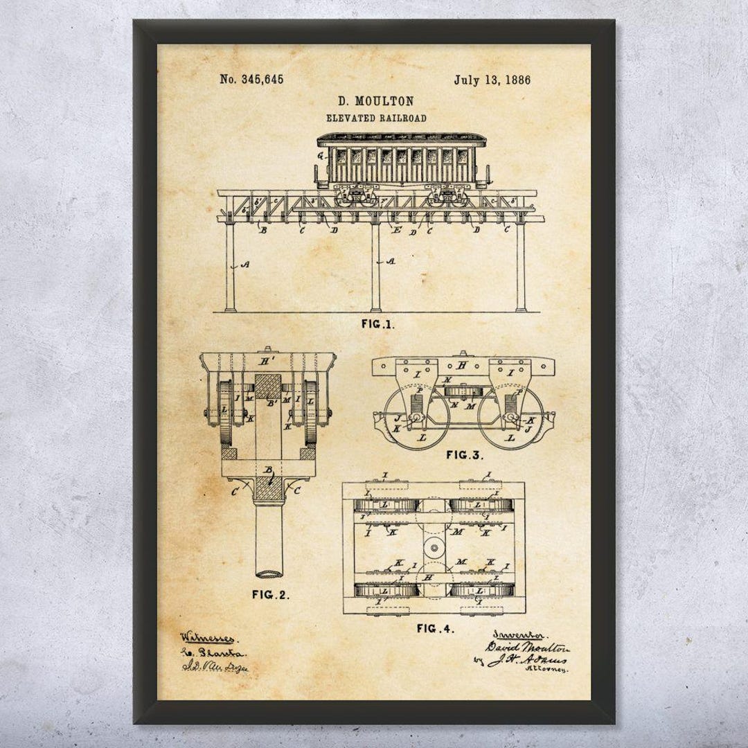 Elevated Railroad Patent Wall Art | Poster, Canvas or Framed ...
