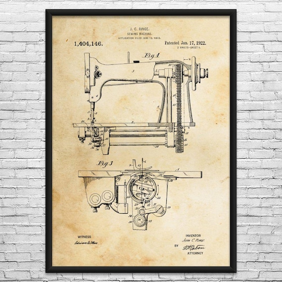 Sewing Machine Patent Art Print: Seamstress, Tailor Gifts