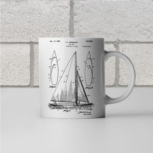 Sailboat Patent Mug, Nautical Gift, Sailor Gift, Boat Blueprint, Boat Captain Gift, Boating Gift, Sailing Cup, Boat Coffee Mug, Marina Cup