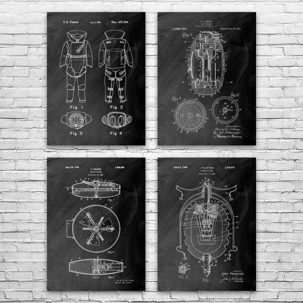 Bomb Squad Patent Posters Set of 4, EOD Technician Gift, Law Enforcement Art, Soldier Gift, Blast Suit Blueprint, Veteran Gift, Marine Gift