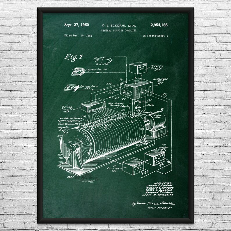 Computer Patent Artwork Eckdahl Computer Patent Art Print: Computer Wall Art, Programmer Gift ...