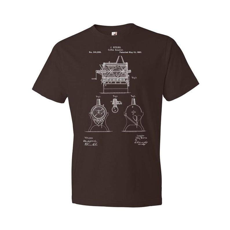 Burns Coffee Roaster Patent T-Shirt: Barista Gift, Coffee Apparel Chocolate