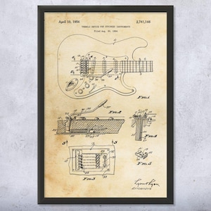 1956 Electric Guitar Patent Wall Art | Poster, Canvas or Framed | Gifts For Men, Guitar Art, Guitar Player Gifts, Music Wall Art