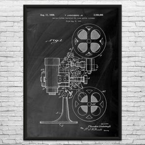 Film Projector Patent Art Print: Actor Gift, Filmmaker Black Chalkboard