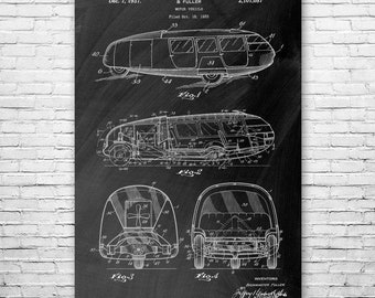 Dymaxion Car Buckminster Fuller Poster Print, Automotive Design, Architecture, Car Blueprint, Futuristic, Automobile Engineer, Bucky