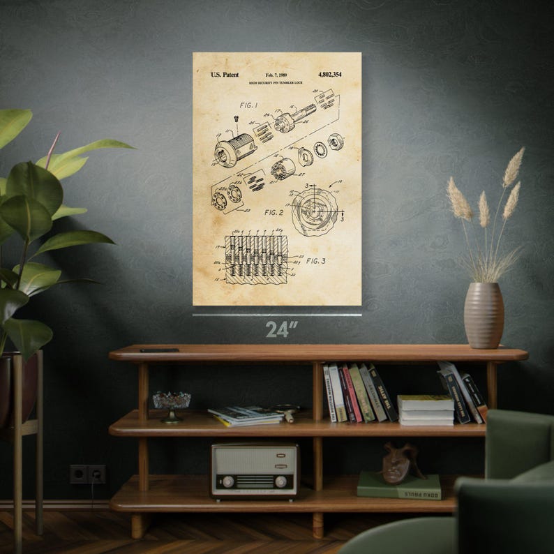 Tubular Lock Patent Art Print: Workshop Decor, Locksmith Gift image 5