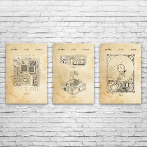 Computer Hardware Patent Wall Art Set of 3 | Poster, Canvas or Framed | Computer Decor, Lab Art, Circuit Diagram, Hardware Wall Art