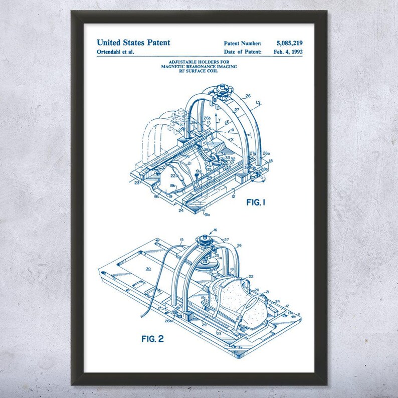 1992 MRI Machine Patent Wall Art Poster, Canvas or Framed Medical