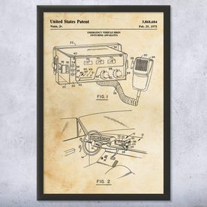Police Car Radio Patent Wall Art | Poster, Canvas or Framed | Siren Switch, Police Station Art, Cop Gifts, Police Decor, Law Enforcement Art