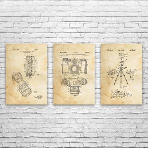 Photography Patent Wall Art Set of 3 | Poster, Canvas or Framed | Photographer Gift, Camera Decor, Camera Blueprint, Office Decor, Dad Gifts