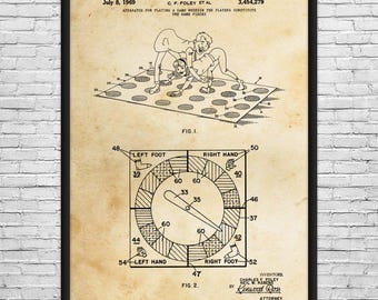Twister Mat Patent Wall Art | Poster, Canvas or Framed | Gameroom Decor, Play Room Decor, Gaming Gift, Game Room Art, Board Game Wall Art
