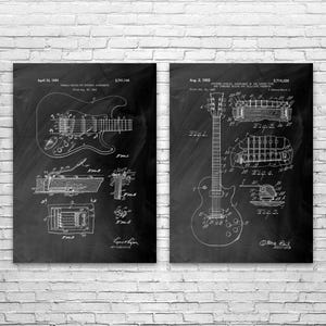 Electric Guitar Patent Wall Art Set of 2 | Poster, Canvas or Framed | Gifts For Men, Guitar Art, Guitar Player Gifts, Music Wall Art