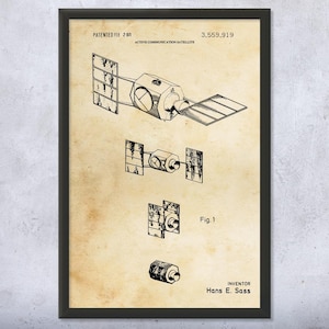 Satellite Patent Wall Art | Poster, Canvas or Framed | Telecom Gift, Space Lover, Network Engineer, NASA Gift, Engineering Gift, Space Decor
