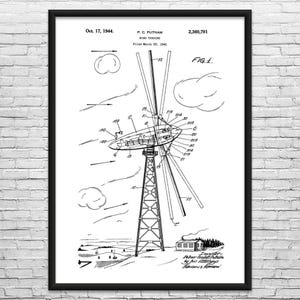 Wind Turbine Patent Art Print: Wind Farm Art, Power Technician Black & White
