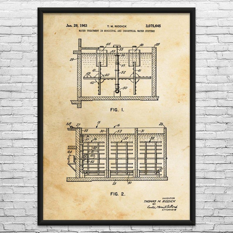Water Treatment Patent Art Print: Industrial Decor, Water Technician Vintage Paper