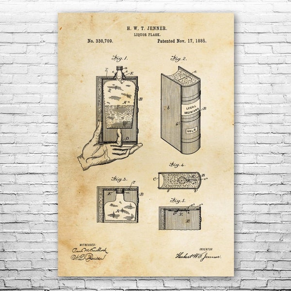 Hidden Flask Poster Print, Home Bar Art, Bar Owner Gift, Pub Art, Whiskey Lover Gift, Flask Blueprint, Bartender Gift, Restaurant Decor