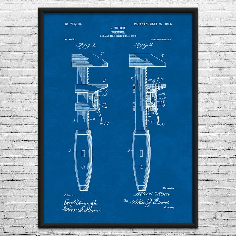 Pipe Wrench Patent Art Print: Plumbing Art, Pipe Fitter Blueprint