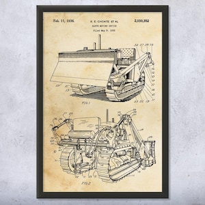 Bulldozer Patent Wall Art | Poster, Canvas or Framed | Carpenter Gift, Construction Worker, Foreman Gift, Structural Engineer, Patent Print