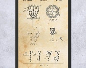 Disc Golf Goal Patent Framed Print, Disc Golf Gifts, Sports Wall Art, Disc Golf Basket Art, Garage Decor, Gifts For Men, Man Cave Decor