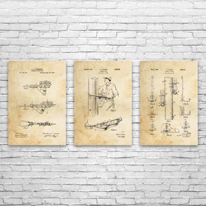 Lineman Patent Wall Art Set of 3: Cable Puller, Winch Blueprint