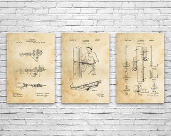 Lineman Patent Wall Art Set of 3: Cable Puller, Winch Blueprint