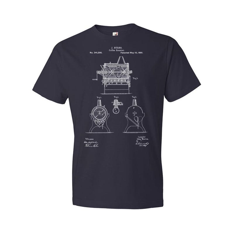 Burns Coffee Roaster Patent T-Shirt: Barista Gift, Coffee Apparel Navy