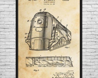 Train Locomotive Patent Art Print: Train Decor, Railroad Engineer
