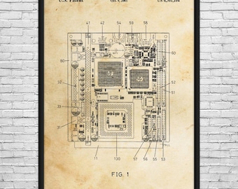 Motherboard Patent Art Print: Computer Decor, Lab Art