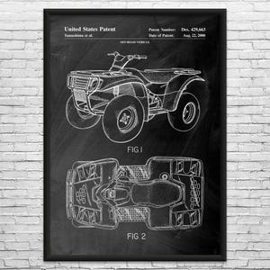 Four Wheeler Patent Art Print: Outdoorsman Gifts, Farmhouse Decor Black Chalkboard