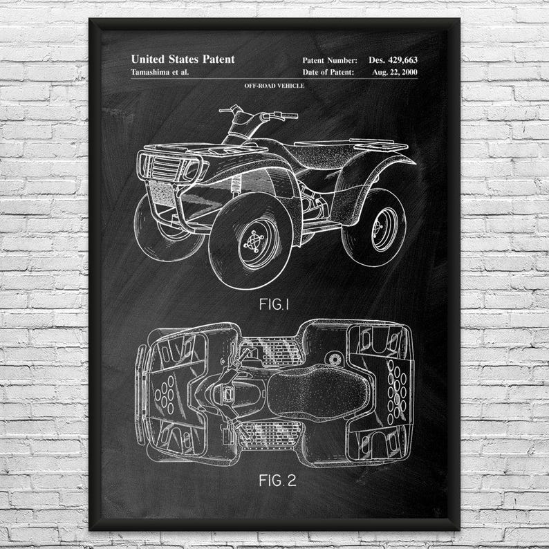 Four Wheeler Patent Art Print: Outdoorsman Gifts, Farmhouse Decor Black Chalkboard