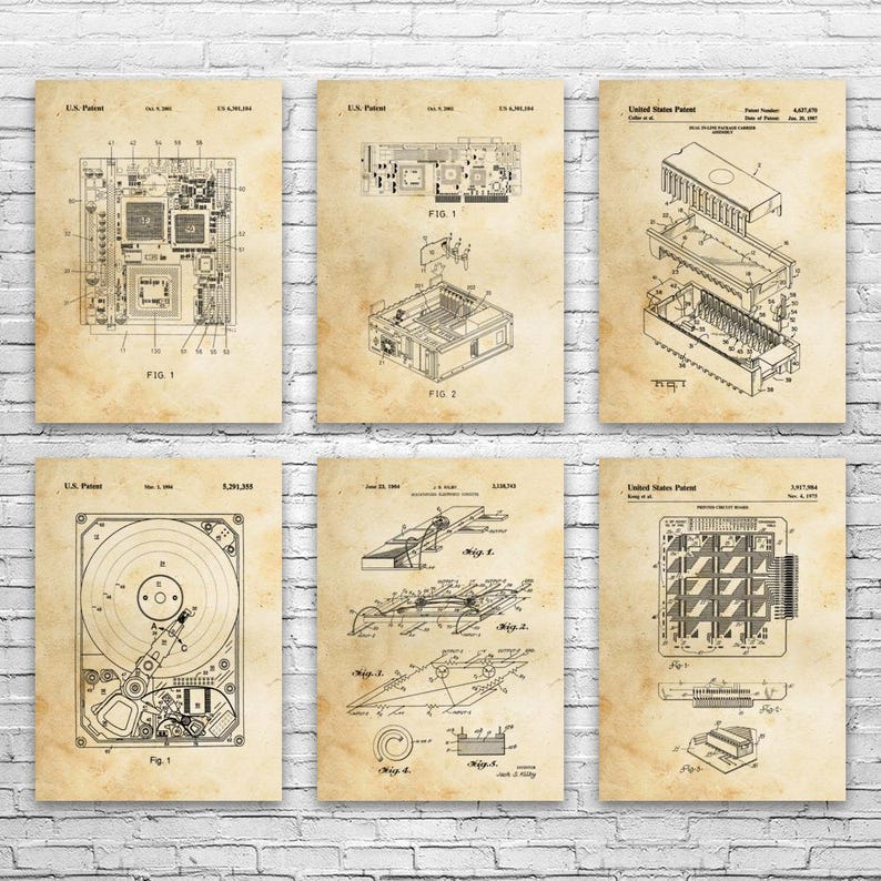 Computer Hardware Patent Wall Art Set of 6: Computer Decor, Lab Art - Etsy