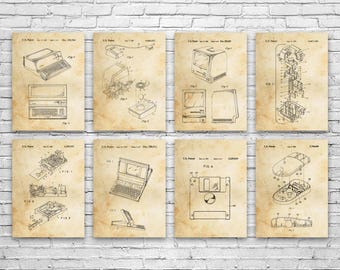 Retro Computer Patent Wall Art Set of 8: Computer Science Art, Programmer Gift