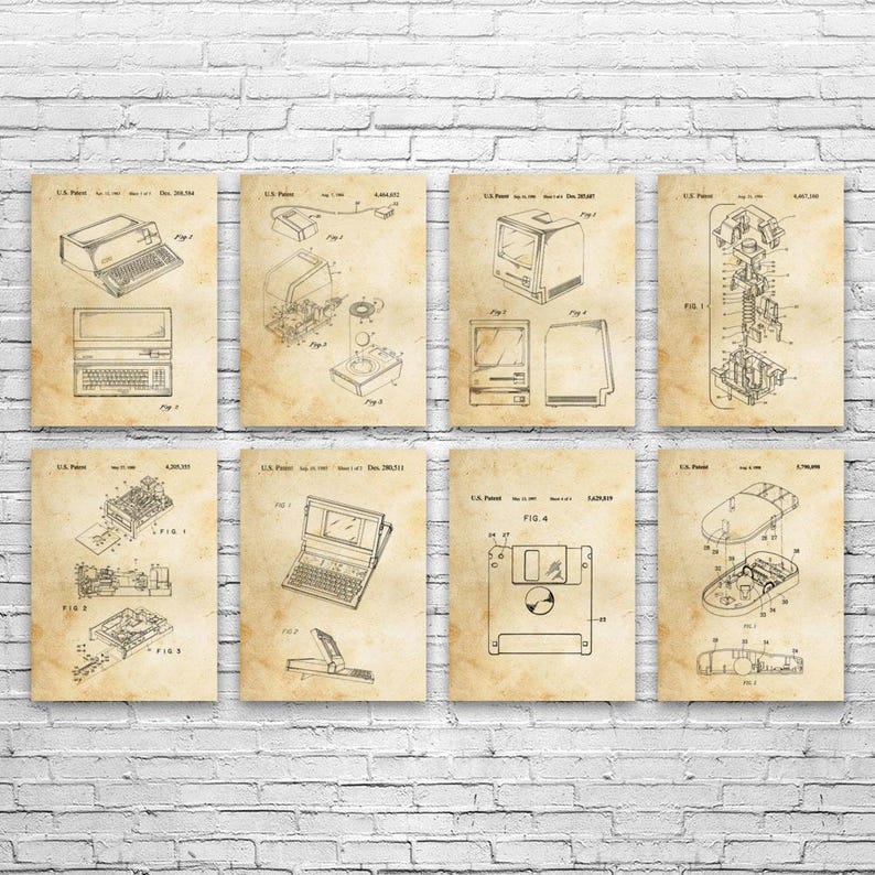 Computer Patnet Images Retro Computer Patent Wall Art Set of 8: Computer Science Art ...