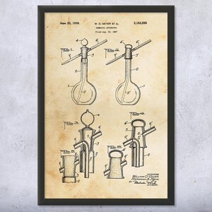 Chemical Wash Bottle Patent Wall Art | Poster, Canvas or Framed | Chemistry Gift, Science Art, Lab Technician Gift, Laboratory Art