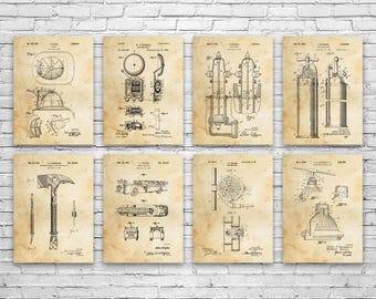 Firefighting Patent Wall Art Set of 8: Fire Station Art, Firefighter Gift