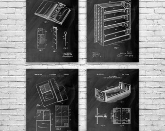Library Patent Wall Art Set of 4: Librarian Gifts, Library Decor