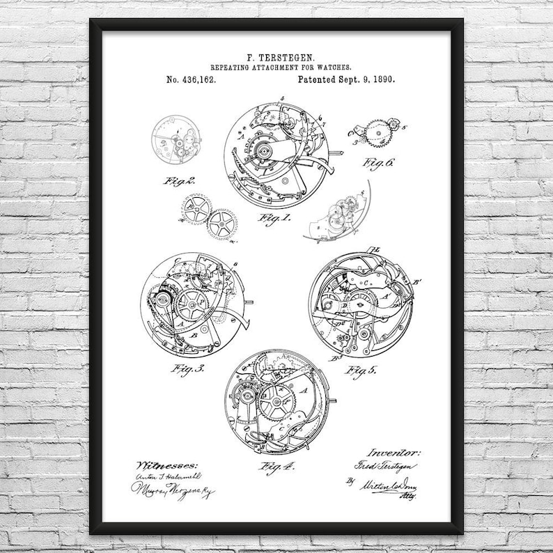Watch Repeating Mechanism Patent Art Print: Watchmaker Gift, Jewelry Store Art Black & White