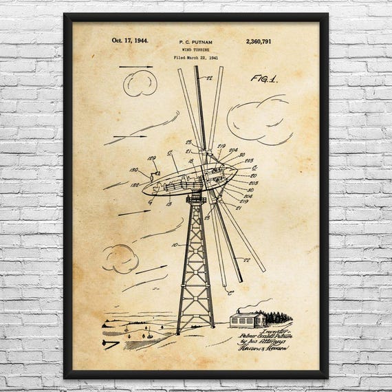 Wind Turbine Patent Art Print: Wind Farm Art, Power Technician
