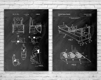 Pilates Patent Wall Art Set of 2: Pilates Gifts, Gym Art