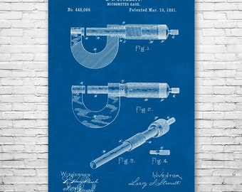 Micrometer Gage Poster Print, Engineer Gift, Micrometer Art, Screw Gage Blueprint, Science Teacher Gift, Technology Decor, Technician Gift