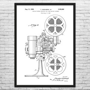 Film Projector Patent Art Print: Actor Gift, Filmmaker Black & White