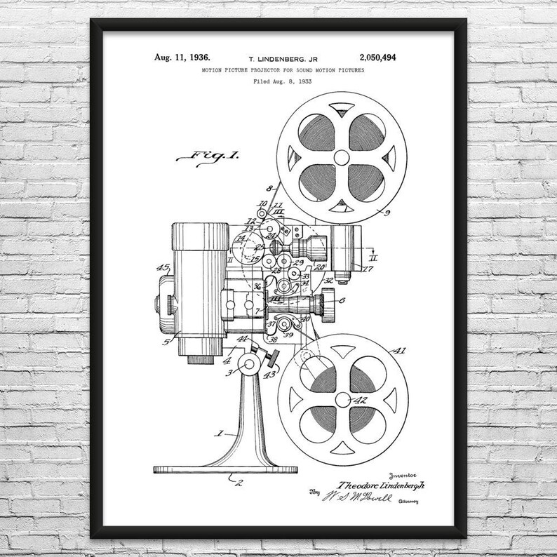 Film Projector Patent Art Print: Actor Gift, Filmmaker Black & White