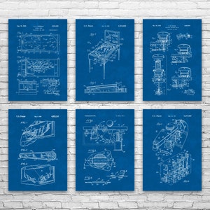 Pinball Patent Posters Set of 6, Pinball Gift, Arcade Decor, Gamer Gift, Pinball Blueprint, Retro Gaming Gift, Pinball Machine Art, Wall Art