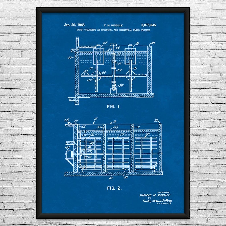 Water Treatment Patent Art Print: Industrial Decor, Water Technician Blueprint