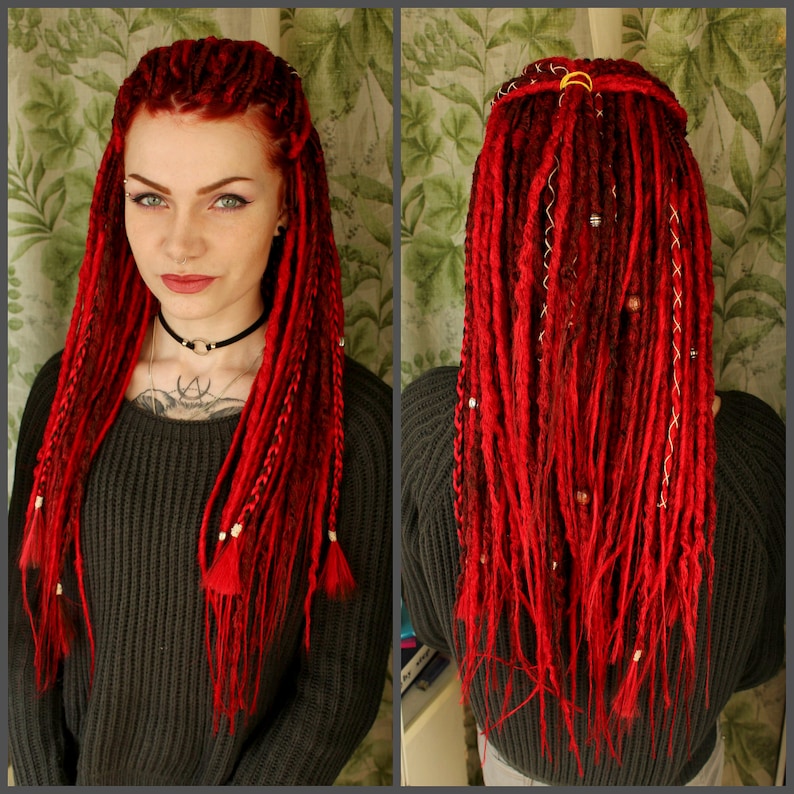 Double Ended Synthetic Dreads Long Red Set by | Etsy