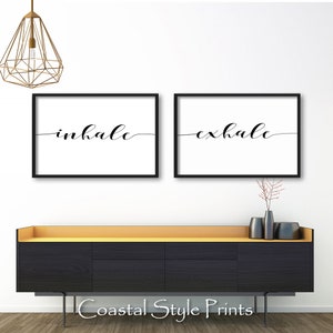 Set di stampe &quot;Inspira ed espira&quot;, stampa per camera da letto, tipografia stampabile, stampa &quot;Inspira ed espira&quot;, decorazioni per la casa stampabili, arte murale yoga, poster moderno