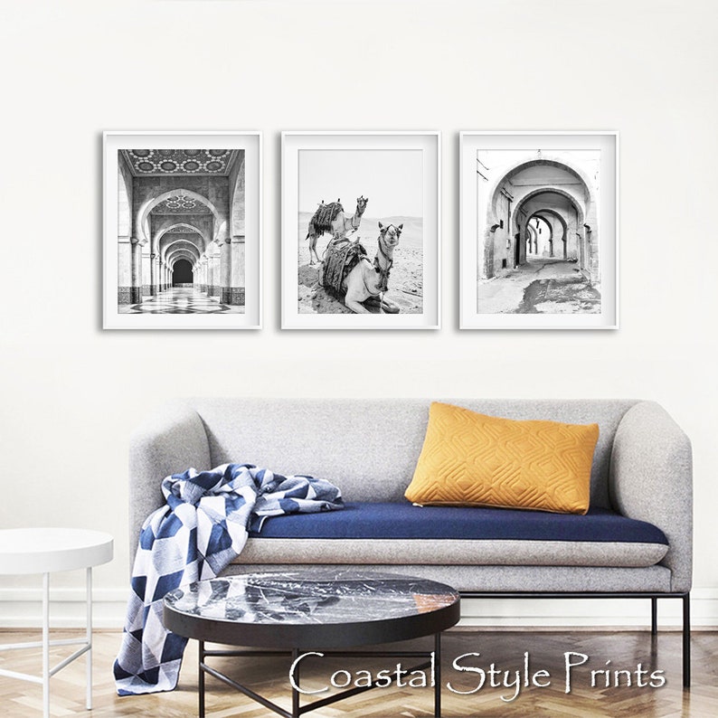 Moroccan Magic Wall Art, 3 Prints Set, Black and White Printable Art,Boho Wall Decor,Wall Art Prints,Architecture Print,Camel Photography image 6