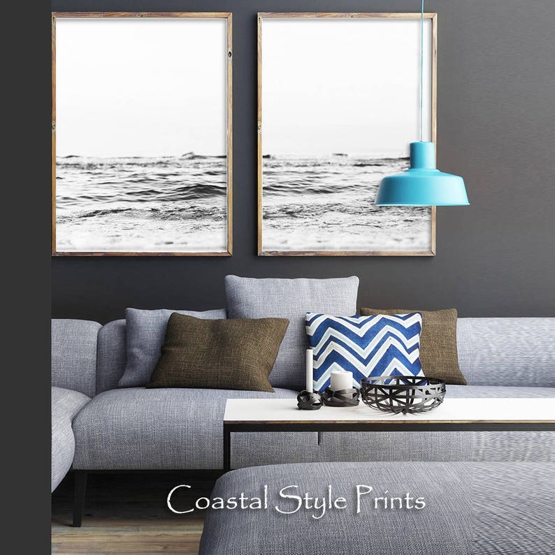 Set of 2 Beach Prints Black and White Prints Beach Print Etsy UK
