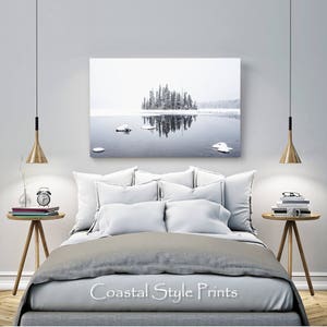 Winter Lake Print, Frozen Lake Photography, Scandinavian Art, Snow Trees Art Print, Gray Nature Print, Nordic Art, Reflection Print #230a image 6